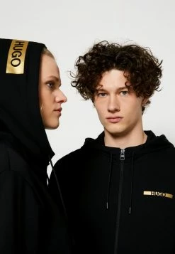 HUGO DINORO METALLIC UNISEX - Sweat à Capuche Zippé - Black/gold -Pas Cher Hugo Boutique 061eb0b7d421477fa7f150633f5ae720